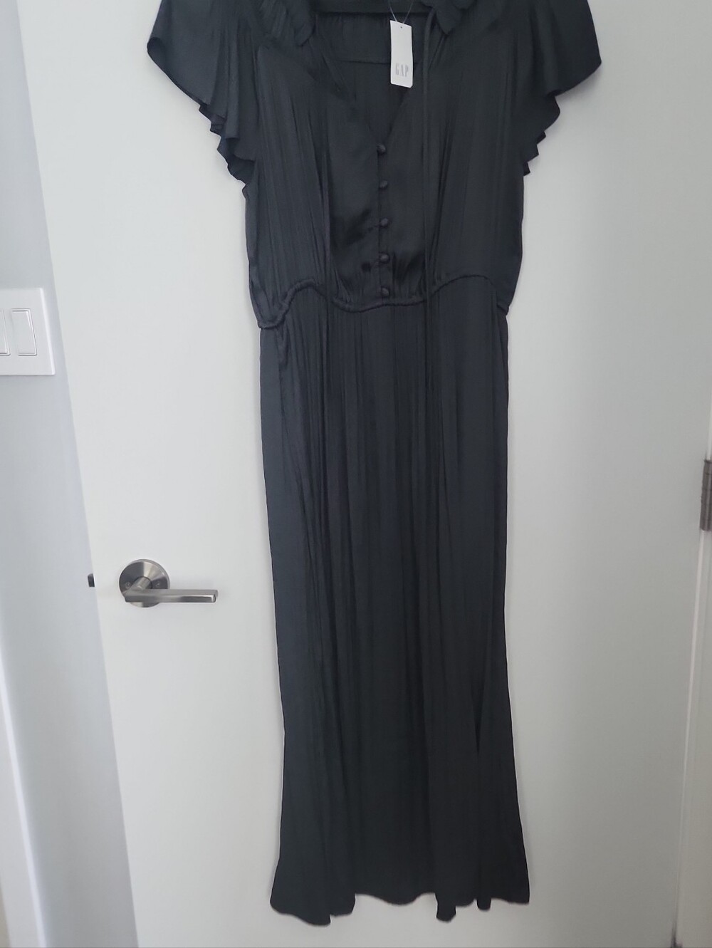GAP Grey Button-Front Ruffle Maxi Dress